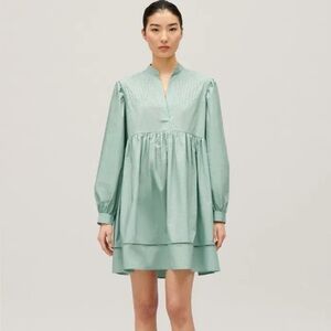 Claudie Pierlot Gathered Lattice Trimmed Cotton Poplin Mini Dress FR34 or US2